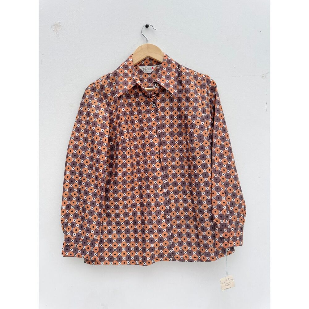 NWT Vintage 70s Personal Leslie Fay Blouse 14 Geometric Dagger Collar Mod